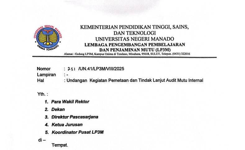 Read more about the article Undangan Kegiatan Pemetaan dan Tindak Lanjut Audit Mutu Internal (AMI)